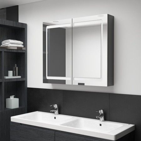 Armario de baño con espejo LED gris brillante 80x12x68 cm de vidaXL, Tocadores de baño - Ref: Foro24-326514, Precio: 173,13 €