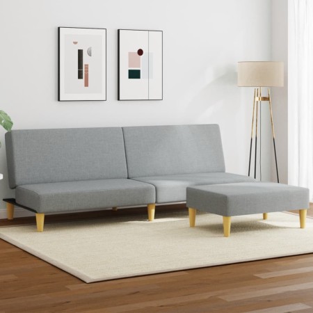 Sofá cama de 2 plazas con taburete tela gris claro by , Sofas - Ref: Foro24-3216224, Price: 289,30 €, Discount: %
