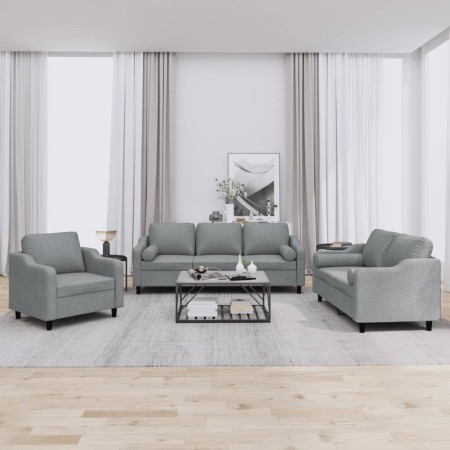 Set Sofas mit Kissen 3 Stück hellgrauer Stoff von , Sofas - Ref: Foro24-3201786, Preis: 633,59 €, Rabatt: %
