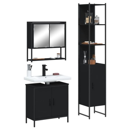 3-teiliges Badmöbel-Set Sperrholz schwarz von , Badezimmermöbel - Ref: Foro24-3214680, Preis: 188,30 €, Rabatt: %