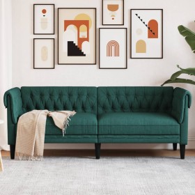 Sofá Chesterfield de 3 plazas tela verde oscuro de , Sofás - Ref: Foro24-372560, Precio: 350,49 €, Descuento: %