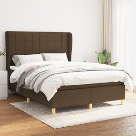 Cama box spring con colchón tela marrón oscuro 140x190 cm en Camas y somieres | Comprar online en Foro24