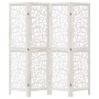 Biombo separador de 4 paneles madera maciza Paulownia blanco de , Divisores de ambientes - Ref: Foro24-358737, Precio: 119,23...