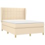 Cama box spring con colchón tela color crema 140x200 cm