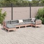 Set de sofás jardín 7 pzas con cojines madera abeto Douglas