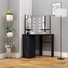 Tocador de esquina con LED negro 111x54x141,5 cm de vidaXL, Tocadores para dormitorios - Ref: Foro24-326534, Precio: 143,46 €...