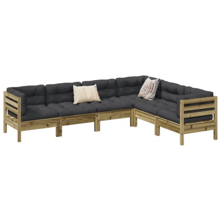 Set Gartensofas 6-teilig mit Kissen aus imprägniertem Zirbenholz von , Gartensets - Ref: Foro24-3299462, Preis: 612,41 €, Rab...