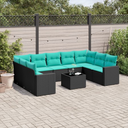 Set de sofás de jardín 10pzas con cojines ratán sintético negro by , Garden sets - Ref: Foro24-3219397, Price: 766,81 €, Disc...