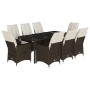 9 pcs garden dining set and cushions synthetic rattan brown by , Garden sets - Ref: Foro24-3276775, Price: 1,00 €, Discount: %
