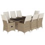 Set comedor de jardín 9 pzas con cojines ratán sintético beige