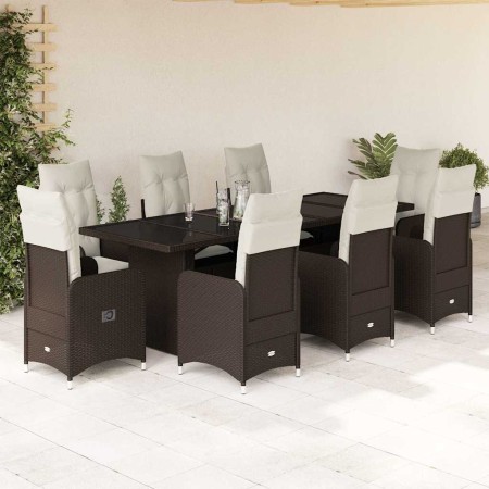 Set de mesa y sillas jardín 9 piezas y cojines ratán PE marrón de , Conjuntos de jardín - Ref: Foro24-3277283, Precio: 1,00 €