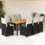 Set de mesa y sillas de jardín 9 pzas y cojines ratán PE negro
