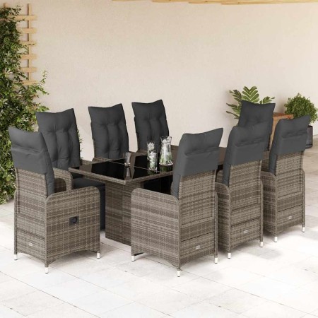 Mesita y sillas jardín 9 piezas y cojines ratán sintético gris by , Garden sets - Ref: Foro24-3277172, Price: 1,00 €, Discoun...