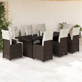 Set de mesa y sillas jardín 9 piezas y cojines ratán PE marrón von , Gartensets - Ref: Foro24-3277297, Preis: 1,00 €, Rabatt: %