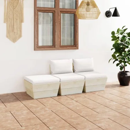 Muebles de jardín de palets 3 pzas y cojines madera de abeto de vidaXL, Conjuntos de jardín - Ref: Foro24-3063410, Precio: 21...