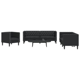 Chesterfield sofa set 3 pieces synthetic leather black by , Sofas - Ref: Foro24-3209267, Price: 792,85 €, Discount: %