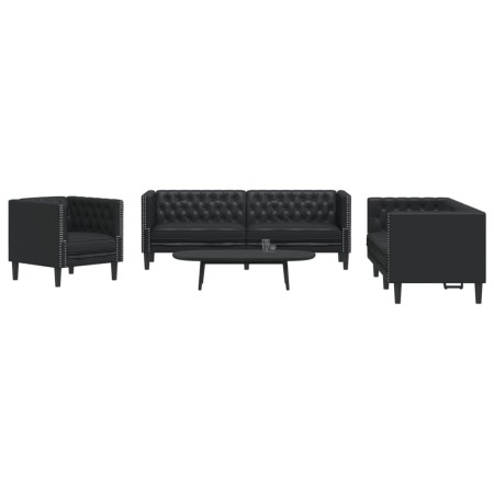 Chesterfield sofa set 3 pieces synthetic leather black by , Sofas - Ref: Foro24-3209267, Price: 792,85 €, Discount: %