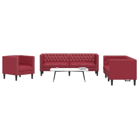 Chesterfield Sofagarnitur 3-teilig Kunstleder rot rot von , Sofas - Ref: Foro24-3209271, Preis: 696,95 €, Rabatt: %