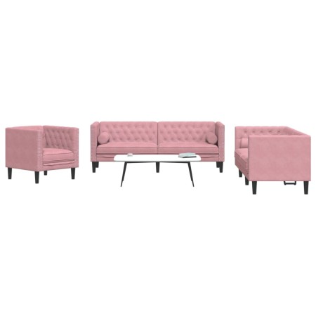 Set of Chesterfield sofas with 3 piece pink velvet cushions by , Sofas - Ref: Foro24-3209284, Price: 803,32 €, Discount: %