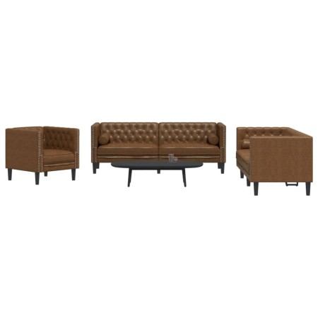 Set de sofás Chesterfield y cojines 3 pzs ante sintético marrón by , Sofas - Ref: Foro24-3209290, Price: 759,26 €, Discount: %