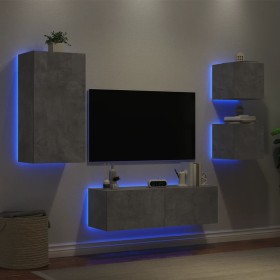 Muebles de TV de pared con luces LED 4 piezas gris hormigón de , Muebles TV - Ref: Foro24-3216884, Precio: 178,34 €, Descuent...