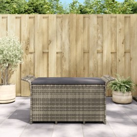 Banco de jardín con cojín ratán sintético gris 116x46x57 cm de , Bancos de jardín - Ref: Foro24-363421, Precio: 114,73 €, Des...