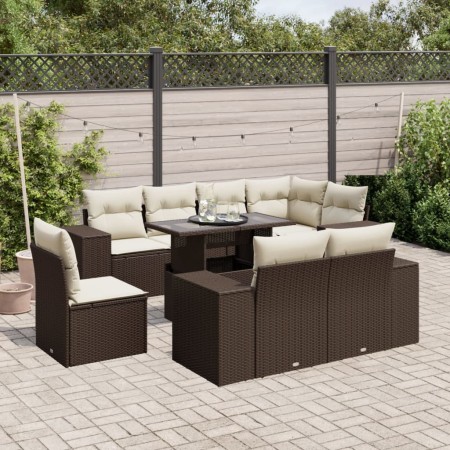 Set de sofás de jardín 9 pzas y cojines ratán sintético marrón by , Garden sets - Ref: Foro24-3269303, Price: 706,97 €, Disco...