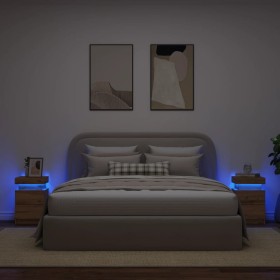 Mesitas noche con LED 2 uds madera roble artisian 35x39x55 cm de , Mesitas de noche - Ref: Foro24-857657, Precio: 127,82 €, D...