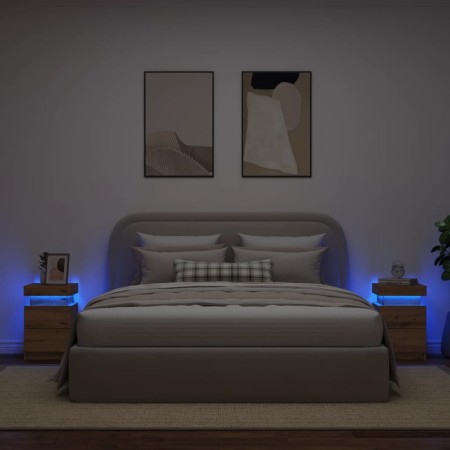 Mesitas noche con LED 2 uds madera roble artisian 35x39x55 cm de , Mesitas de noche - Ref: Foro24-857657, Precio: 129,81 €, D...