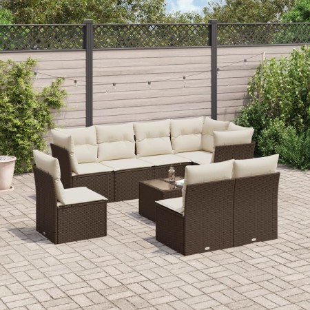 Set de sofás de jardín 9 pzas y cojines ratán sintético marrón by , Garden sets - Ref: Foro24-3249612, Price: 562,67 €, Disco...