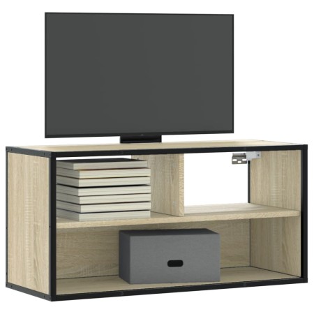 Mueble TV madera ingeniería y metal roble Sonoma 80x31x39,5 cm de , Muebles TV - Ref: Foro24-848925, Precio: 46,42 €, Descuen...
