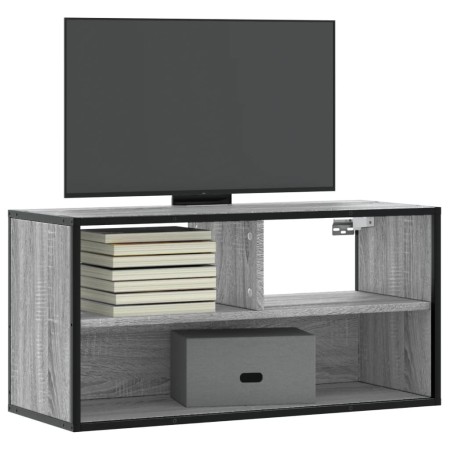 Mueble TV madera ingeniería y metal roble ahumado 80x31x39,5 cm by , TV Furniture - Ref: Foro24-848927, Price: 47,72 €, Disco...