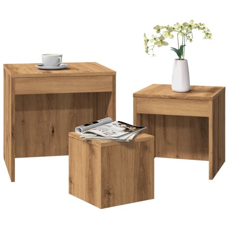 Mesas apilables 3 pzas madera contrachapada color roble artisan by , Side tables - Ref: Foro24-856687, Price: 79,17 €, Discou...