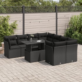 Set de sofás de jardín con cojines 9 pzas ratán sintético negro by , Garden sets - Ref: Foro24-3326126, Price: 643,79 €, Disc...