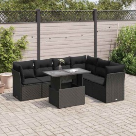 Set de sofás de jardín 7 pzas con cojines ratán sintético negro by , Garden sets - Ref: Foro24-3326166, Price: 496,29 €, Disc...