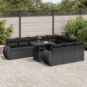 Set de sofás de jardín 11 pzas y cojines ratán sintético negro de , Conjuntos de jardín - Ref: Foro24-3326706, Precio: 772,28...
