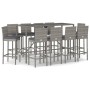 Mesa y taburetes altos jardín 11 piezas y cojines ratán PE gris by , Garden sets - Ref: Foro24-3187650, Price: 682,59 €, Disc...
