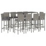 Mesa y taburetes altos jardín 11 piezas y cojines ratán PE gris by , Garden sets - Ref: Foro24-3187650, Price: 682,59 €, Disc...
