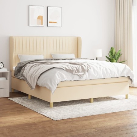 Cama box spring con colchón tela color crema 160x200 cm en Camas y somieres | Comprar online en Foro24