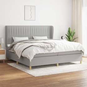 Cama box spring con colchón tela gris claro 200x200 cm Cama box spring con colchón tela gris claro 200x200 cm