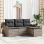Conjunto de sofá de jardín con cojín 4 pcs Gris Poliratán