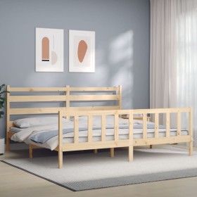 Estructura de cama con cabecero madera maciza 180x200 cm
