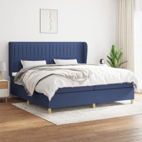 Cama box spring con colchón tela azul 200x200 cm en Camas y somieres | Comprar online en Foro24