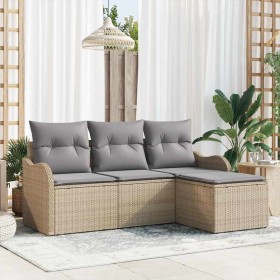 Conjunto de sofá de jardín con cojín 4 pcs Beige Poliratán