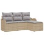 Conjunto de sofá de jardín con cojín 4 pcs Beige Poliratán