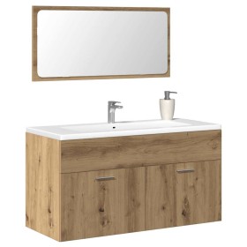 Mueble de baño con espejo de madera ingeniería roble artesanal de , Muebles de baño - Ref: Foro24-856382, Precio: 94,88 €, De...