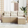 Conjunto de sofá de jardín con cojín 4 pcs Beige Poliratán