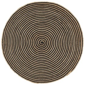 Alfombra de yute tejida a mano diseño espiral negro 120 cm