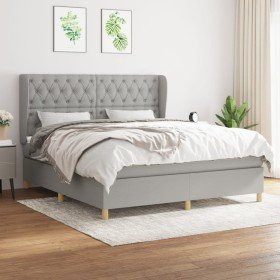 Cama box spring con colchón tela gris claro 160x200 cm Cama box spring con colchón tela gris claro 160x200 cm