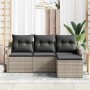 Conjunto de sofá de jardín con cojín 4 pcs Gris claro Poliratán